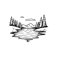 Tranquil waters reflecting majestic peaks and serene pine forest an idyllic natural scene rendered