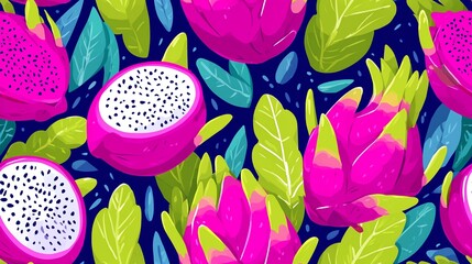 Seamless Pattern Dragonfruit Illustration