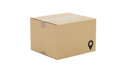 Isolated cardboard box in studio, close-up of new corrugated container with shipping label