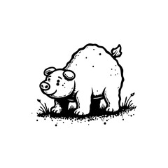 Whimsical animal art: A delightful cartoon piglet illustration in black and white, evoking