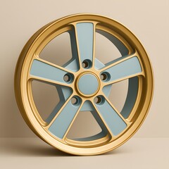 Obraz premium Minimalist car wheel aesthetic, gold and pastel blue colors