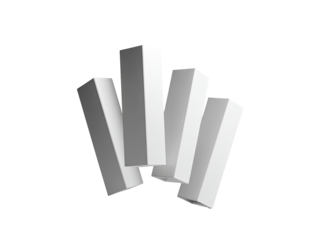 Four white, rectangular, 3D shapes radiating outward