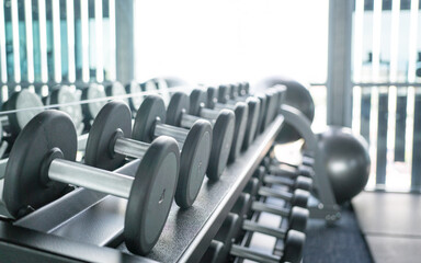 Rack of Dumbbells at an Indoor Gym