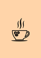Minimalist Coffee Cup Icon with Steam and Beans