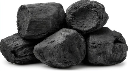 Pile of dark charcoal briquettes