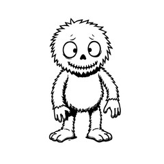 Whimsical depiction of a quirky monster character in a black and white drawing style illustration