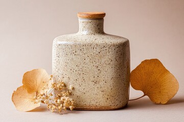 Square ceramic bottle, natural tones