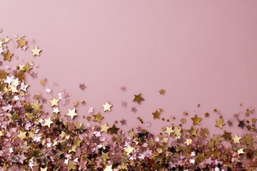 Gold and rose gold star confetti on a pale pink background