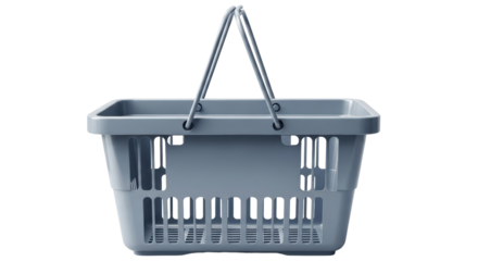 Isolated blue gray shopping basket for merchandise carrying in store for shopping needs