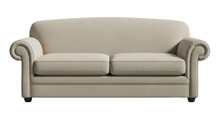 Isolated beige sofa for living room furnishing and home decor design, fabric couch render