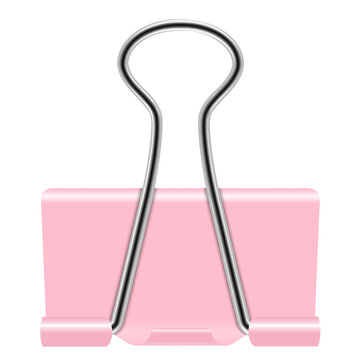 Pink binder clip isolated on transparent background. Clipart illustration for Office stationery and supplies.