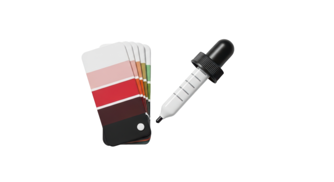 Isolated set of paint swatches and a color picker tool for interior decoration on plain