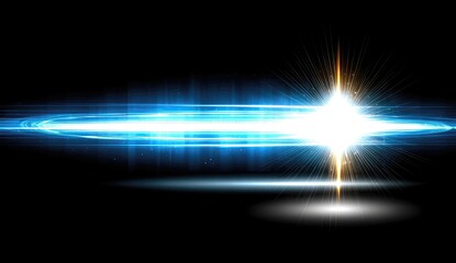Abstract light effect, bright central burst, glowing blue rings