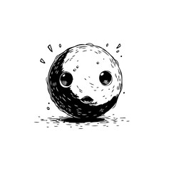 Whimsical yin yang sphere character illustration featuring adorable expressive face showcasing