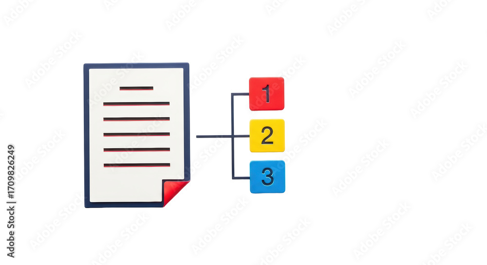 Poster isolated colorful document, number blocks, hierarchy or process steps for infographic