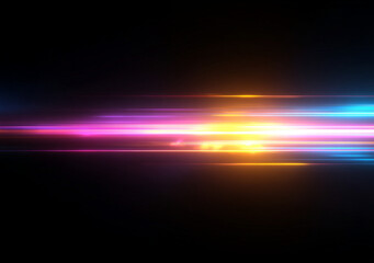 Horizontal speed effect with glowing lines of light in blue and red on a transparent background. The abstract pattern suggests rapid motion and acceleration. Great for overlays and digital designs.