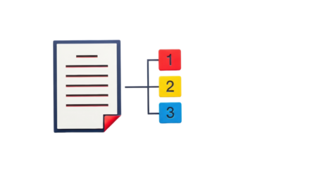 Isolated colorful document, number blocks, hierarchy or process steps for infographic