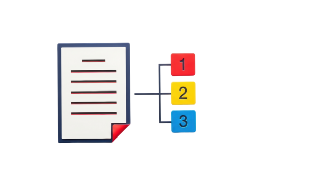 Isolated colorful document, number blocks, hierarchy or process steps for infographic
