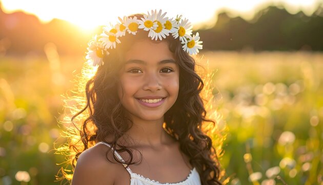 Smiling girl in flower crown