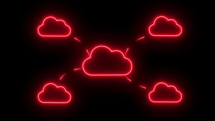 glowing neon cloud storage icon animation on background Cloud computing: data storage and transfer safety. Technology for secure Glowing neon download cloud Arrow animation. Cloud space and  - Powered by Adobe