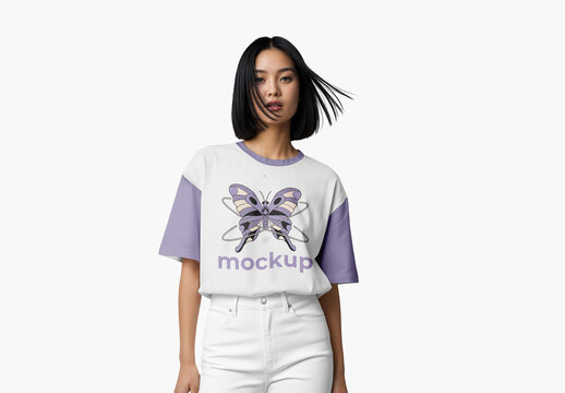 Woman in an Oversize T-Shirt Mockup