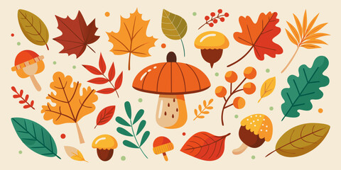 Vector Pack of Fall Leaves and Mushrooms