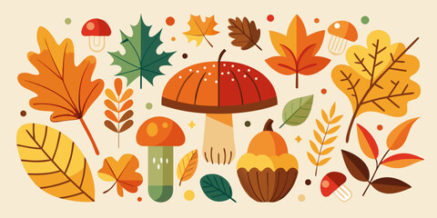 Flat Style Fall Leaves and Berries