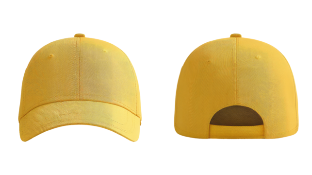 Two views of a bright yellow baseball cap (5)