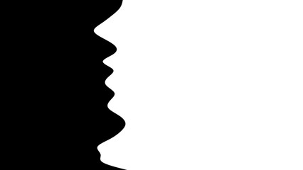 Abstract black and white graphic with a wavy border subtly forming a human face profile, representing duality and contrast. Ideal for design.