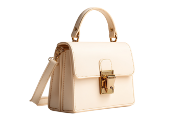 Cream-colored, small handbag with gold hardware