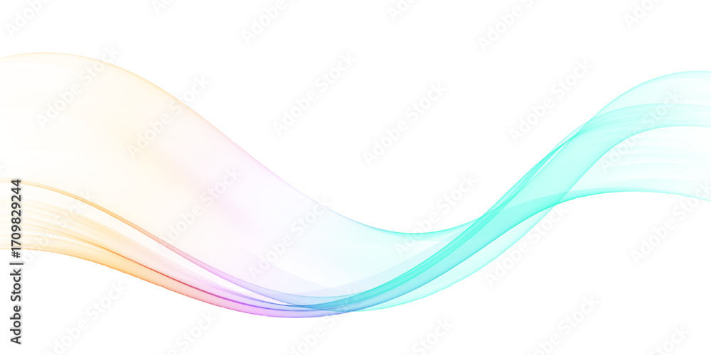 Poster smooth flowing pastel-colored abstract wave in soft gradient hues on a clean white background, moder