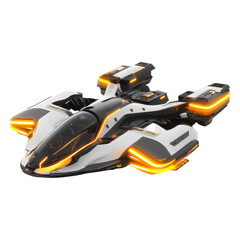 A sleek, futuristic spacecraft featuring dynamic design elements and glowing accents.