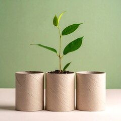 Small plant in recycled pots