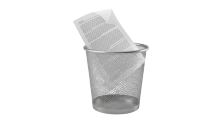 Isolated metal mesh wastepaper basket with crumpled paper, office recycling container