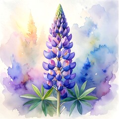 Watercolor lupin in vibrant colors