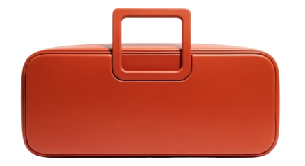 Isolated orange leather boxy handbag with handle, modern, contemporary and simple design