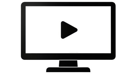 Isolated computer monitor display with a play symbol, screen, play button, video content
