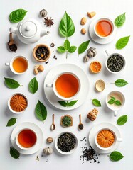 Aromatic Tea Flatlay: Cups, Leaves & Spices - Flatlay photography