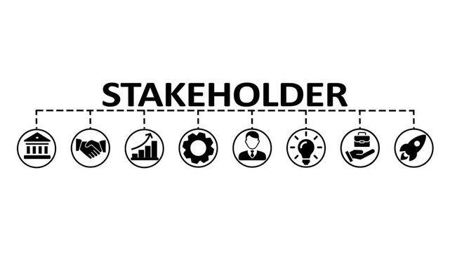 Stakeholder banner web icon video concept with icon of partnership, influence, engagement, responsibility, expectation, feedback,