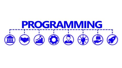 Programming banner web icon video concept with icon of computer, develop, source code, algorithm, data, - Powered by Adobe
