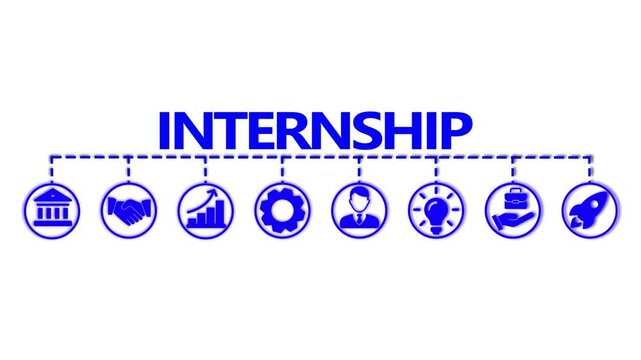 Internship banner web icon video concept with icon of goal, skills, knowledge, mentoring, practice, opportunity