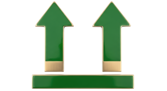 Isolated financial growth concept featuring stylized up arrows in green and gold colors