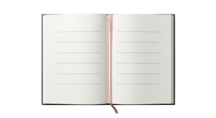 Isolated open diary with lined pages and ribbon bookmark is ready for thoughts ideas