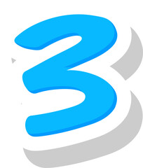 Number 3 Colorful Cartoon Style Bold Rounded Shape White Outline Playful Fun Design for Kids Education Birthday Poster Classroom Sticker