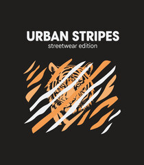 Urban Stripes Streetwear Design – Abstract Tiger Face with Claw Marks on Black Background