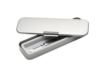 Silver pen in a metal case isolated on transparent background, a stylish writing tool for professionals and creatives, perfect for signing documents