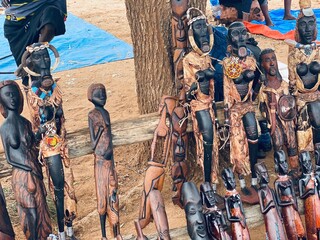 Traditional Ethiopian Wooden Figurines with Beadwork