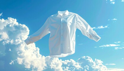 White shirt floating in a blue sky with clouds