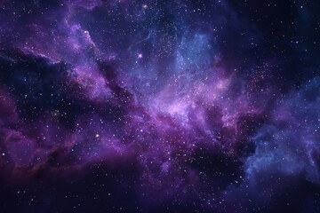 Vivid purple nebula in cosmic space showcasing stars and celestial clouds across the vast universe