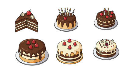 An assortment of delicious chocolate and vanilla cakes with strawberry toppings